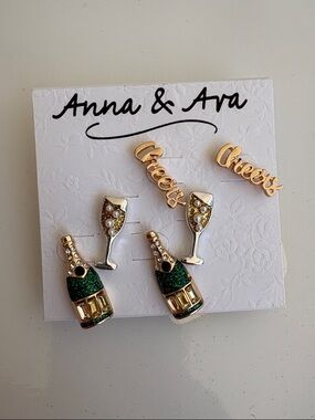 Anna & Ava Celebratory Champagne Cheers Earring Studs NWT